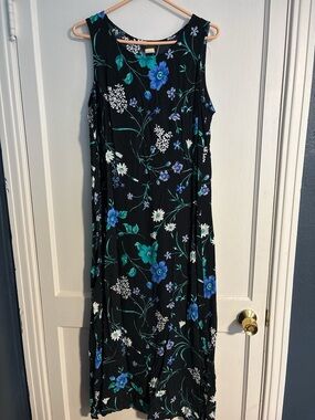 Teddi Black Sleeveless Maxi Dress with Blue, Green & White Floral Print